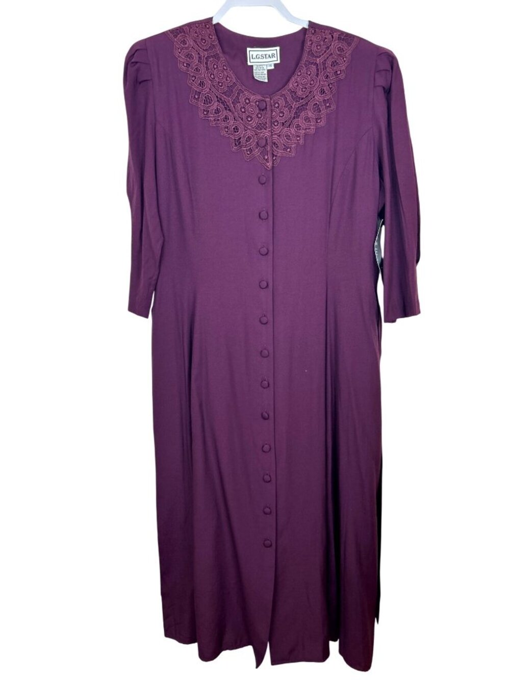 NWT Vtg L.G Star Midi Dress Sz 16 Fit & Flare Button Front Lace Collar Feminine - Picture 2 of 11